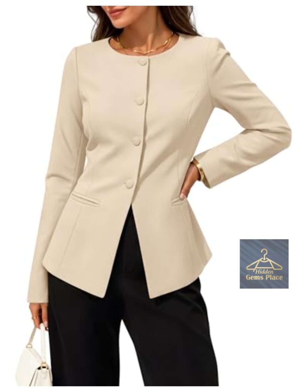 Women's Business Casual Blazer Suit Jacket Long Sleeve Button Down
